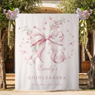 Tenture Elégante Perles de Bow Rose Quinceanera Anniversai