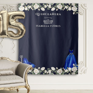 Tenture Elégante Quinceanera Florale Princesse Bleu foncé
