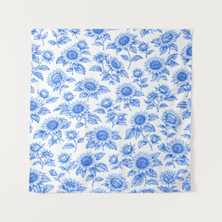 Tenture Élégants Tournesols Toile du Jouy – Botanique Bleu