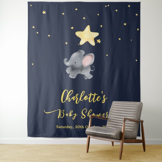 Tenture Eléphant Et Balloon Sous La Nuit Étincelante (En situation)