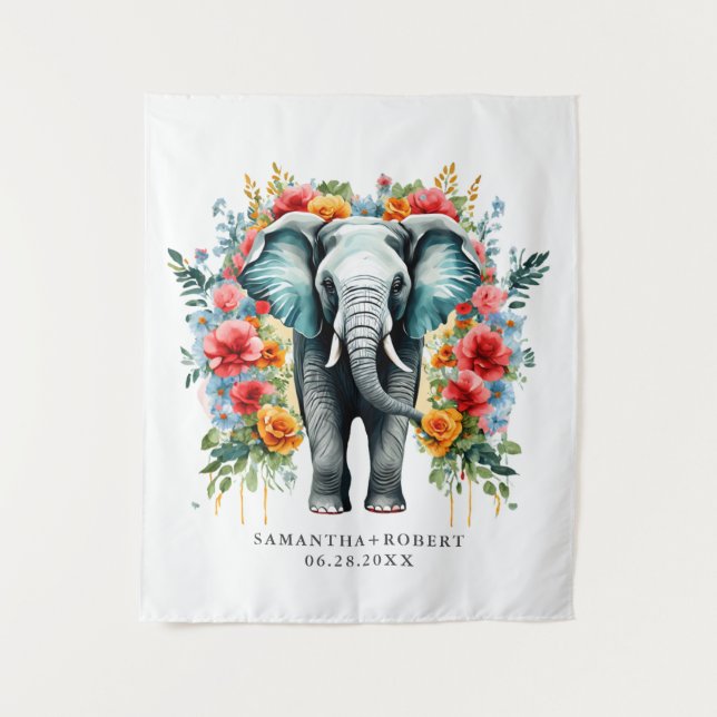 Tenture Eléphant floral coloré (Devant)
