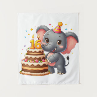 Tenture Éléphant mignon 16e anniversaire