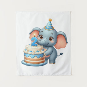 Tenture Éléphant Mignon 2ème Anniversaire