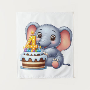 Tenture Éléphant Mignon 4ème Anniversaire