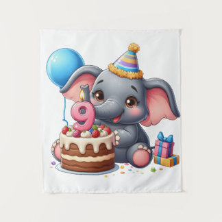 Tenture Éléphant Mignon 9ème Anniversaire