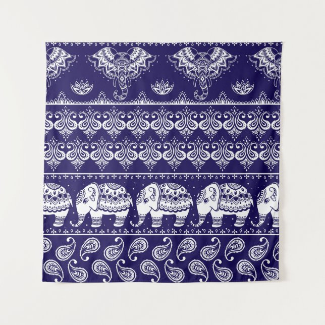 Tenture Elephant, paisley : motif vintage tribal. (Devant)