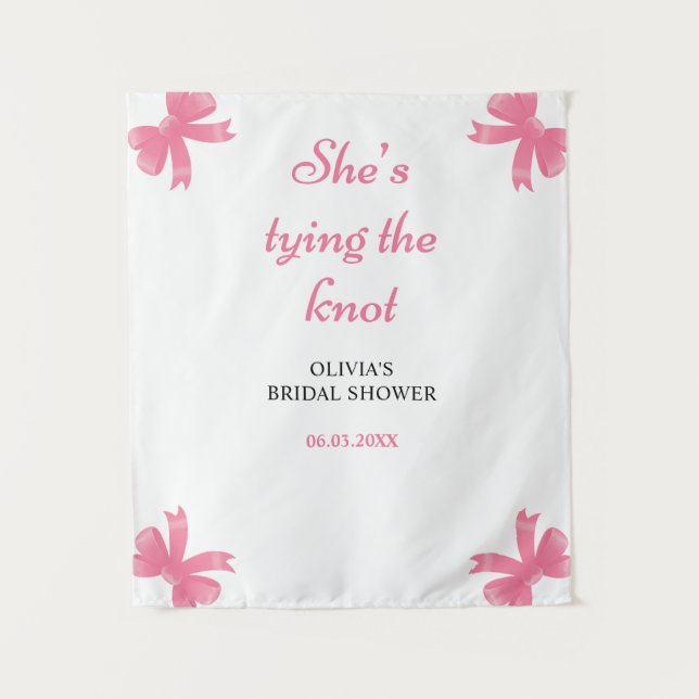 Tenture Elle noue le noeud rose Fête des mariées fond (Devant)