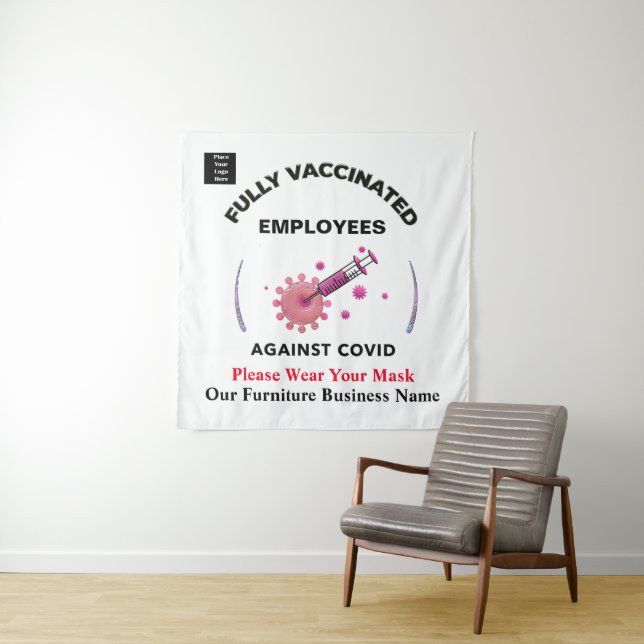 Tenture Employés Commerciaux Vaccinés Contre Logo Covid (En situation)
