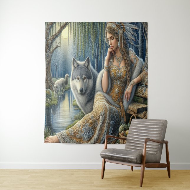 Tenture Enchantement Lune dans la Forêt Mystique (En situation)
