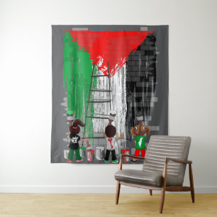 Tenture Enfants de Gaza peignant le drapeau de la Palestin