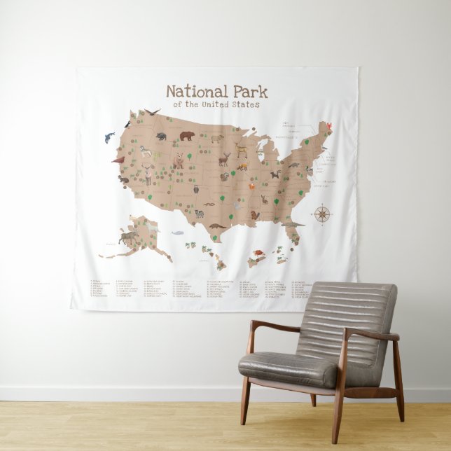 Tenture Enfants explorant la carte du parc national Woodla (En situation (horizontale))