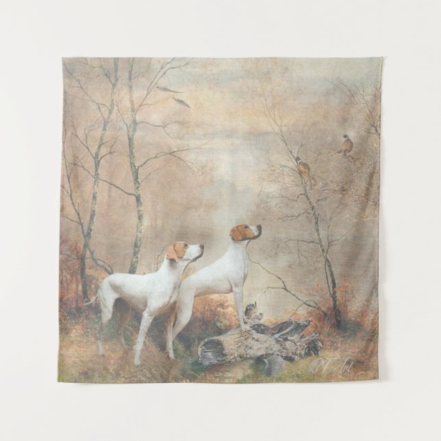 Tenture English Pointer chasse les faisans (Devant)