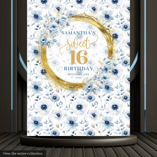 Tenture Enseigne Pailletée Or pour Sweet Sixteen Bleu Pous