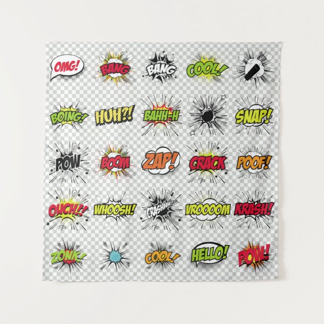 Tenture Ensemble abstrait d'objets pop art sur un dossier  (Devant)