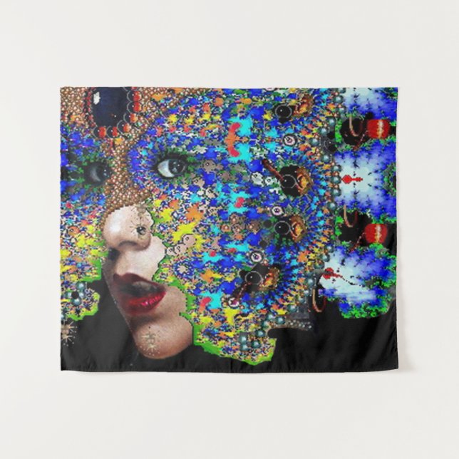 TENTURE ÉPHÉMÈRE / FEMME AVEC MASQUE FRACTAL COLORÉ (Devant (Horizontal))