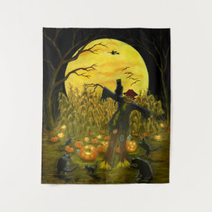 Tenture Épouvantail de Halloween dans un champ de maïs