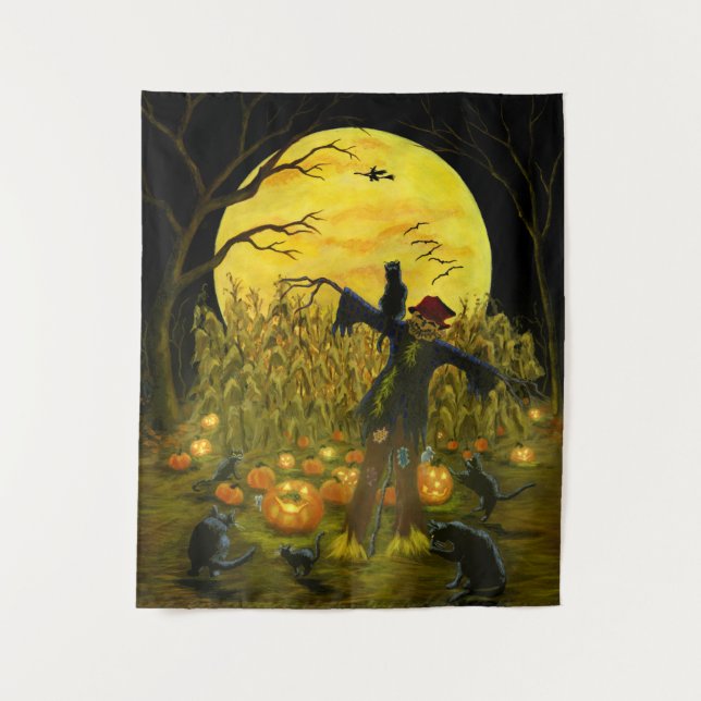 Tenture Épouvantail de Halloween dans un champ de maïs (Devant)