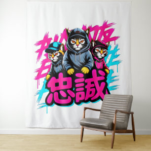Tenture Équipage de chats japonais urbains - Art mural pou