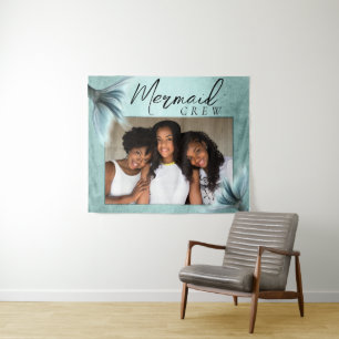 Tenture Équipage de sirène Aqua Photo d'amie Luxe Menthe
