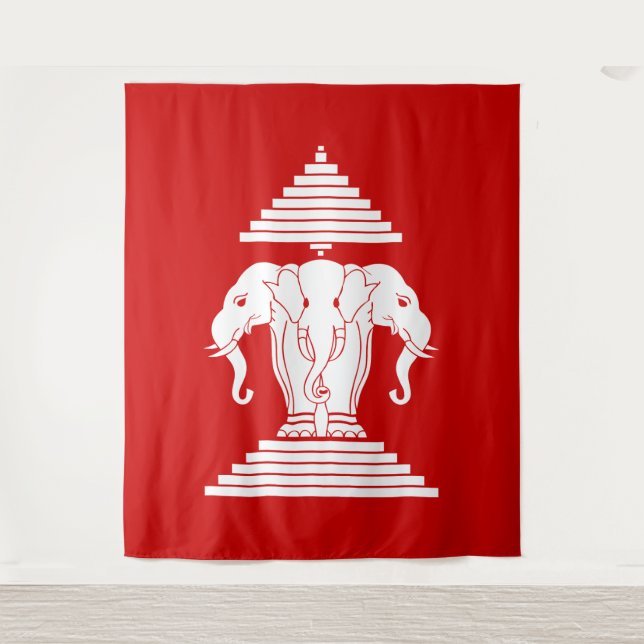 Tenture Erawan Three Headed Elephant Lao / Laos Flag (Devant)