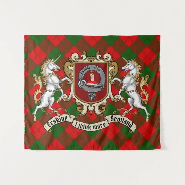 Tenture Erskine Clan Badge & Unicorns avec Tartan (Devant (Horizontal))