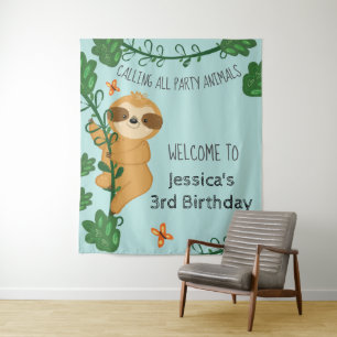Tenture Escalade Sloth Jungle Anniversaire Fête Tapestry