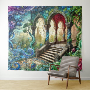 Tenture Escalier d'arche de jardin Paysage de fantaisie vi