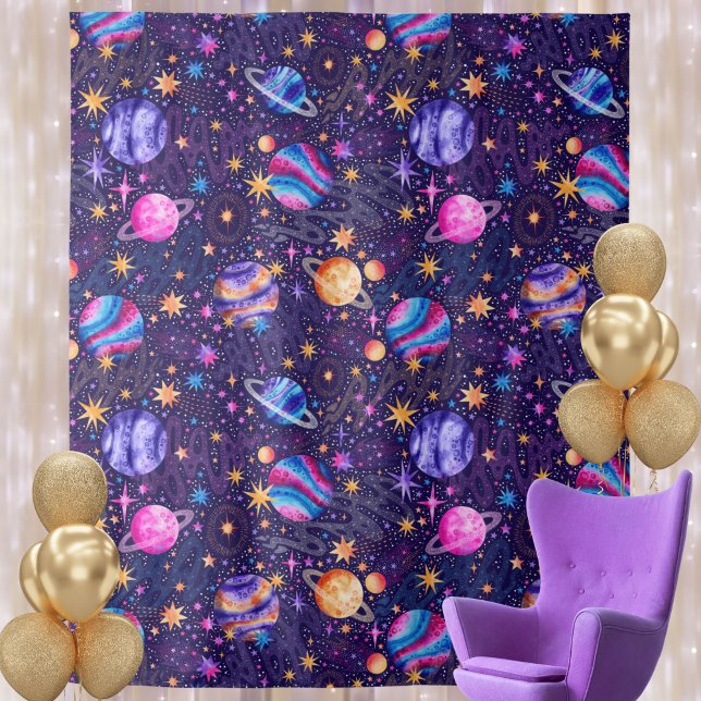 Tenture Espace extra-atmosphérique avec planètes, étoiles  (Outer Space with Planets, Stars and Galaxies Tapestry)