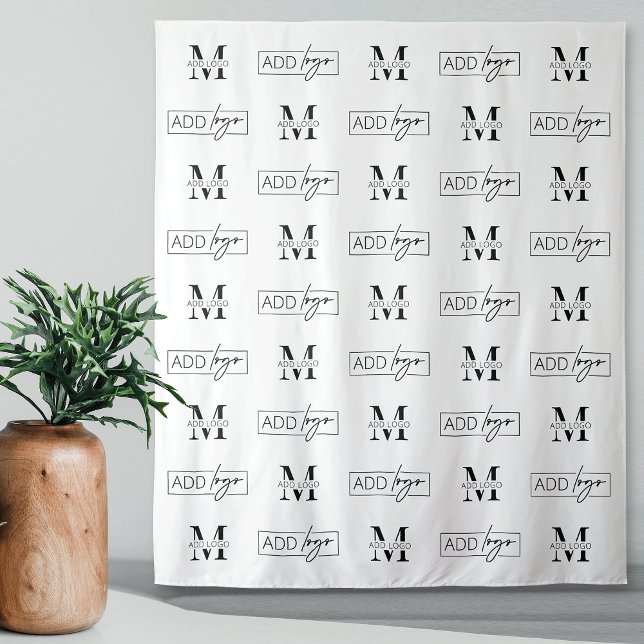 Tenture Etape de fond d'entreprise et répéter la bannière  (Modern two logo step and repeat banner in white with space for two custom logos)
