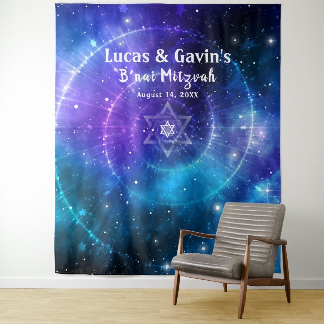 Tenture Etoile de David Purple Blue Galaxy Fond photo (En situation)