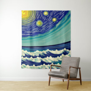 Tenture Étoiles lunaires bleues et blanches