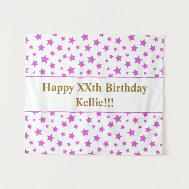 Tenture Étoiles Roses Avec Message Anniversaire (Devant (Horizontal))