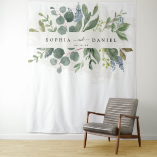 Tenture Eucalyptus Bleu Dusty Mariage Photo Prop fond
