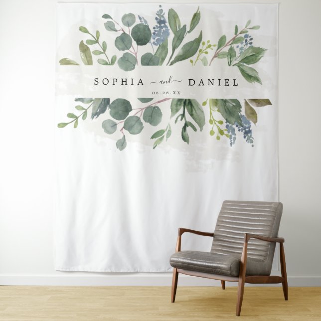 Tenture Eucalyptus Bleu Dusty Mariage Photo Prop fond (En situation)