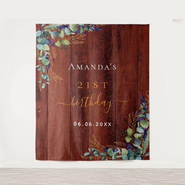 Tenture Eucalyptus de fête d'anniversaire feuillage rustiq (Devant)