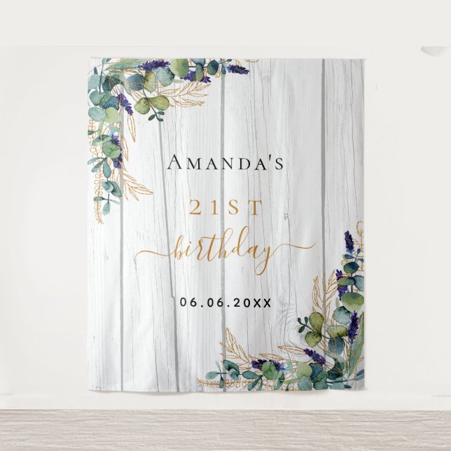 Tenture Eucalyptus de feuillage rustique bois nom d'annive (Devant)