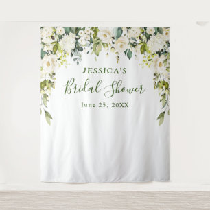 Tenture Eucalyptus Élégant Roses Blanches Baby Shower