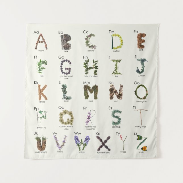 Tenture Exploration de l'alphabet naturel | Bois Tapisseri (Devant)