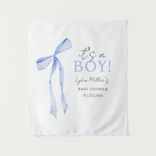 Tenture Faire-part de Baby Shower avec un Nœud Bleu, Invit