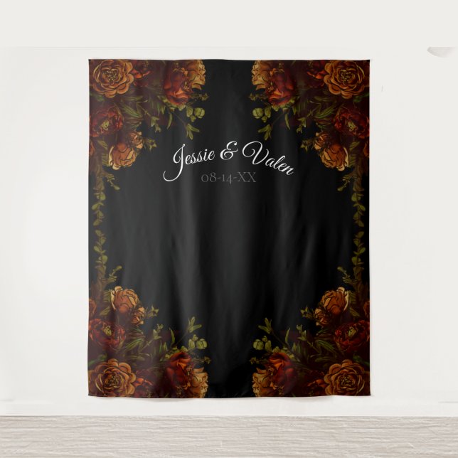 Tenture Faire-part de mariage élégant orange noir rustique (Devant)