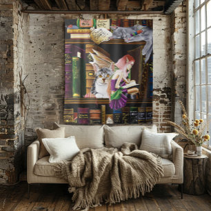 Tenture Fairy Cats Livres Bibliothèque Imaginaire