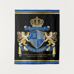 Tenture Faites votre propre armoirie de Lion d'or bleu