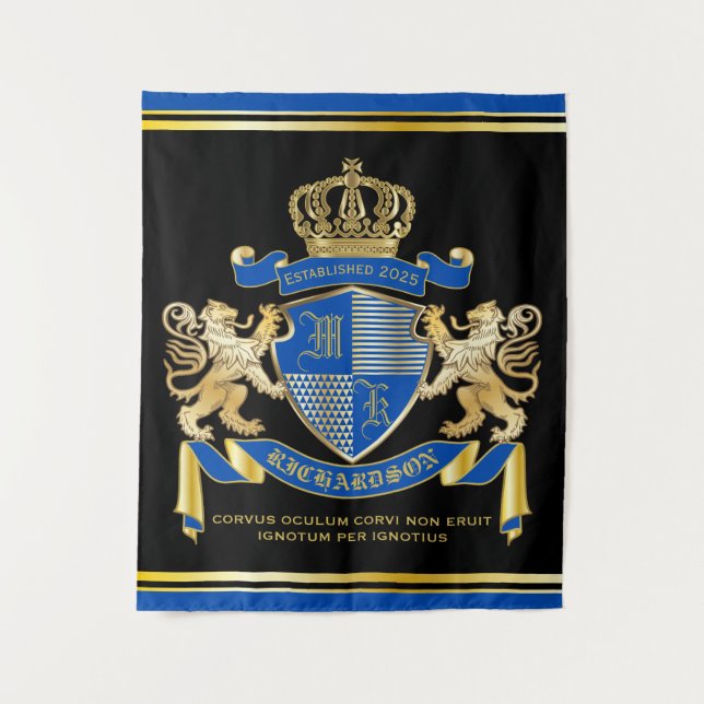 Tenture Faites votre propre armoirie de Lion d'or bleu (Devant)