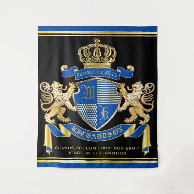 Tenture Faites votre propre armoirie de Lion d'or bleu (Devant)