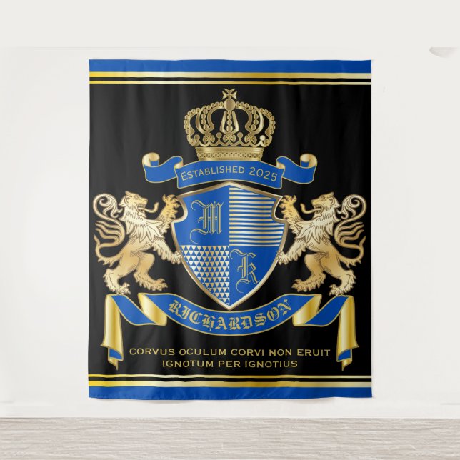 Tenture Faites votre propre armoirie de Lion d'or bleu (Devant)