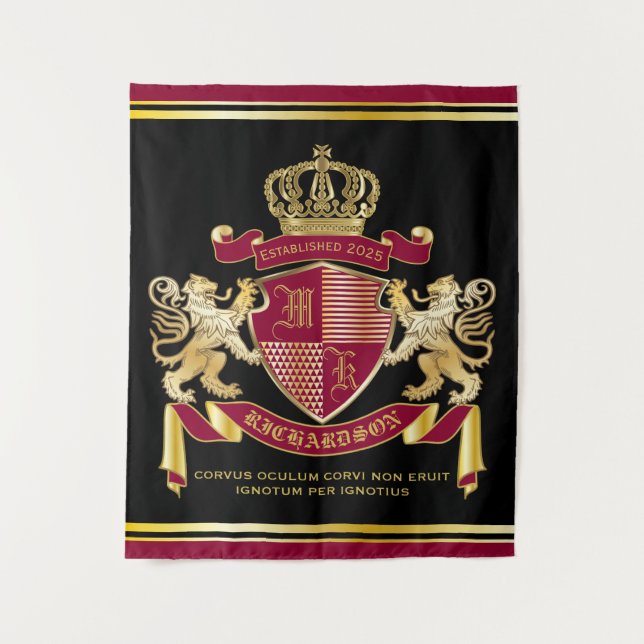 Tenture Faites votre propre blason d'armoiries d'or rouge (Devant)
