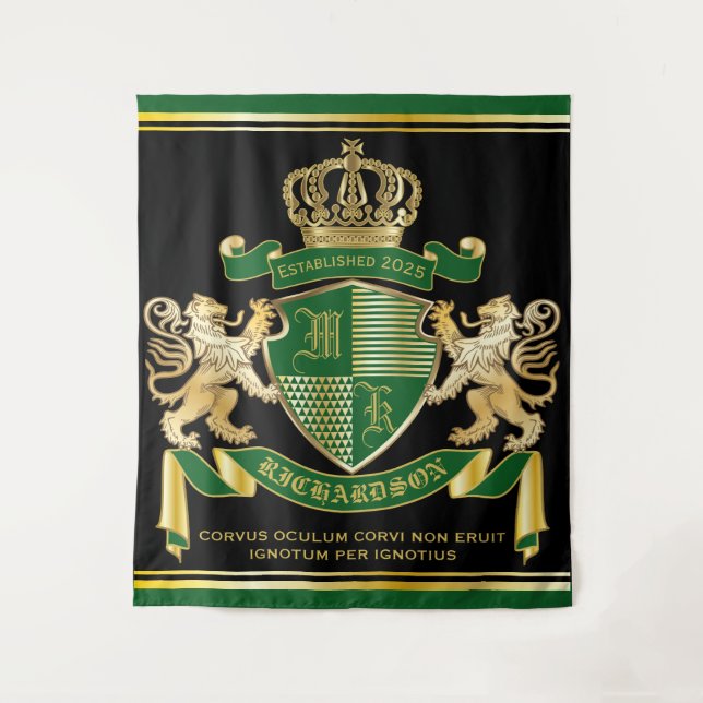 Tenture Faites votre propre blason Green Gold Lion Emblem (Devant)