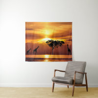 Famille de Giraffes à Sunset Wall Art Tapestry