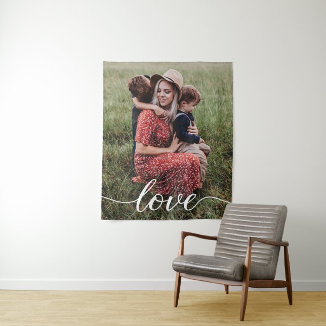 Tenture Family Love Script Photo personnalisée (En situation)