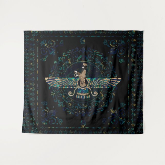 Tenture Farohar - Faravahar - Marbre et or de Fravashi (Devant (Horizontal))